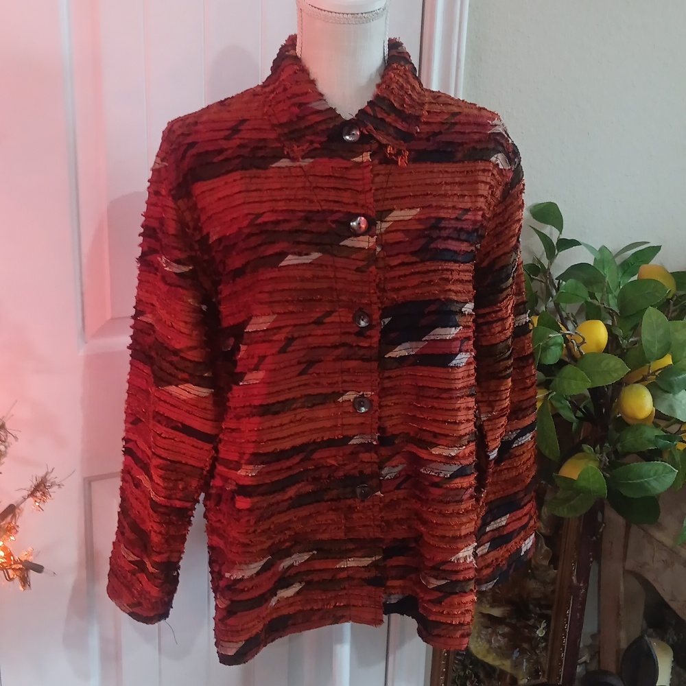 Chicos DESIGN Shirred Rust Silk Blazer Size 1 / Small